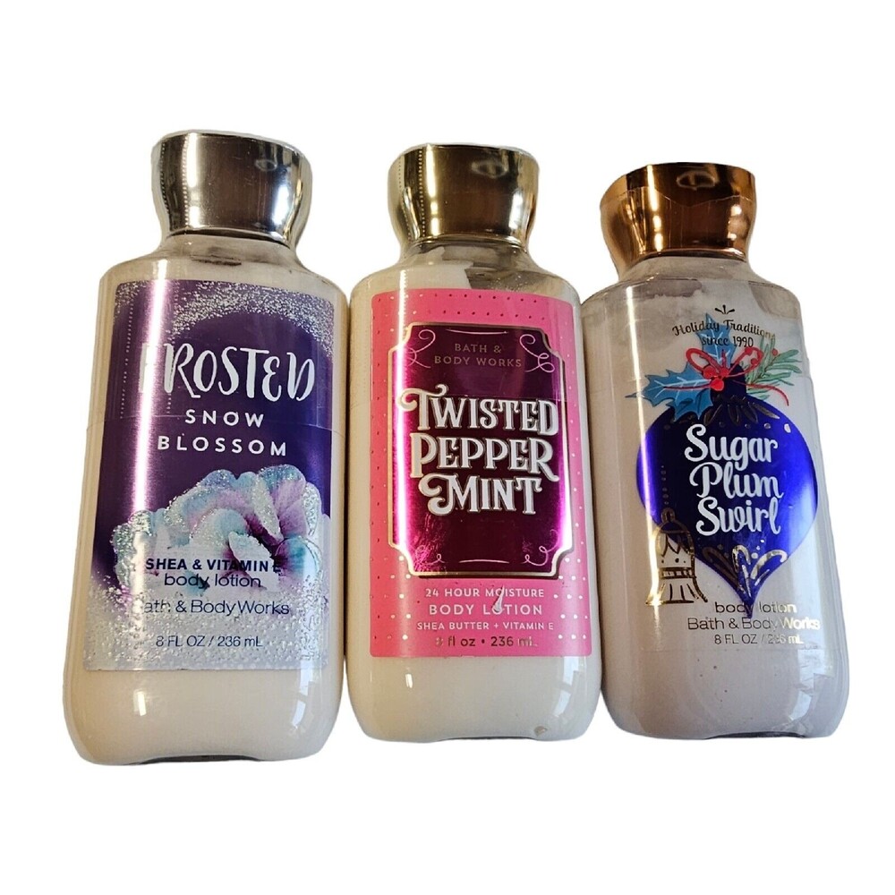 3 BATH & BODY WORKS Body Lotions Snow Blossom‎ Peppermint Sugar Plum